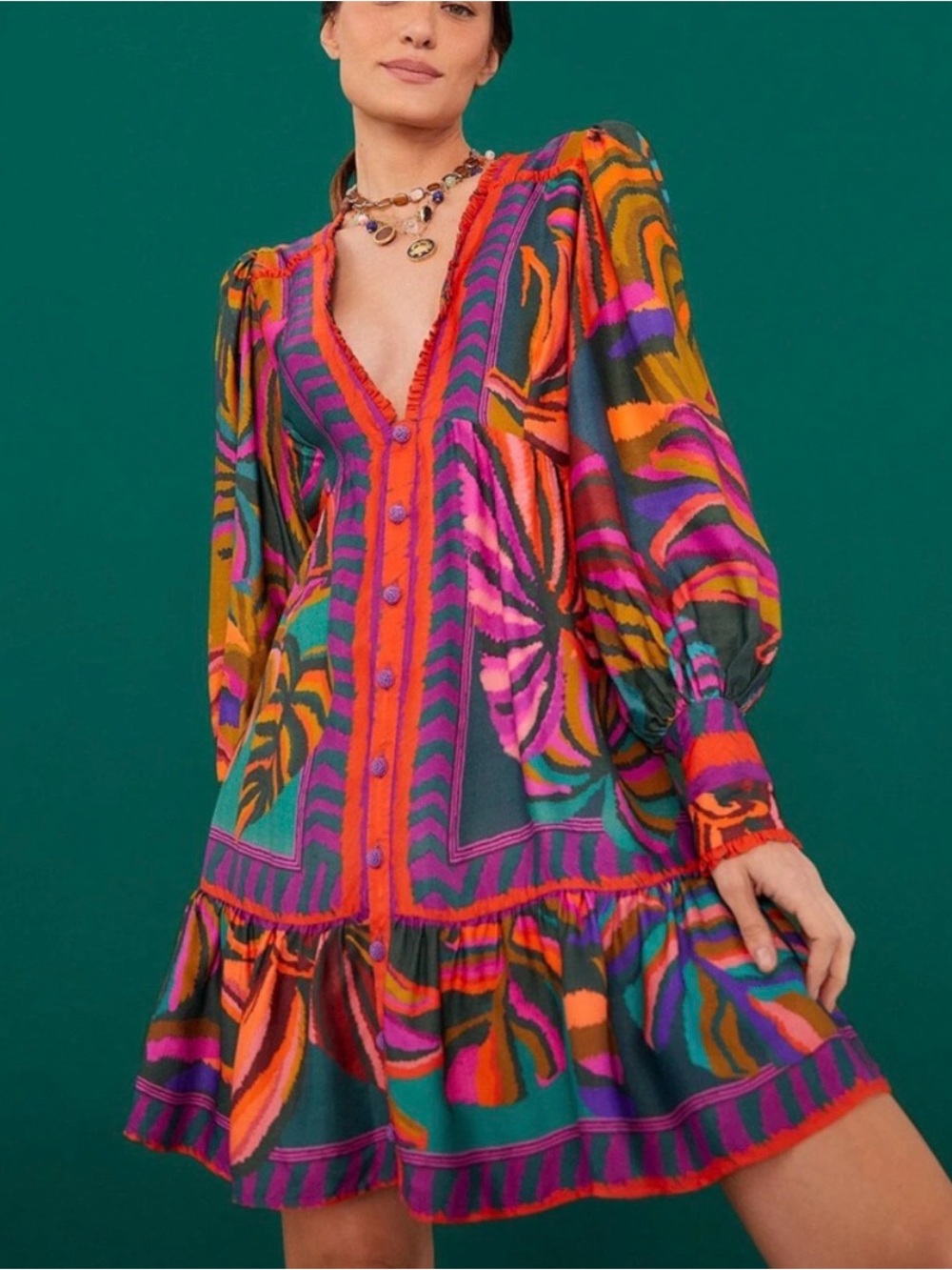Farm Rio Viscose Mini Dress Multicolor Print Mini Dress